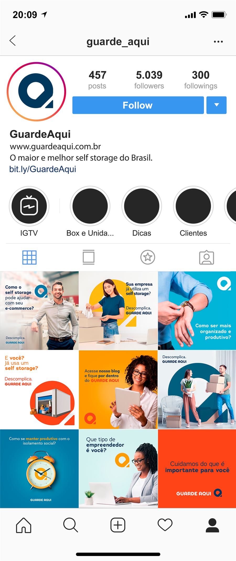 Guarde Aqui Instagram profile with a consistent grid of posts