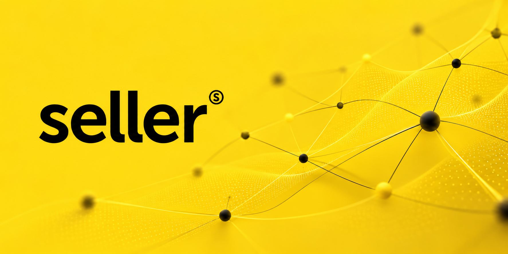 Seller logo on a yellow background with a network of connected dots